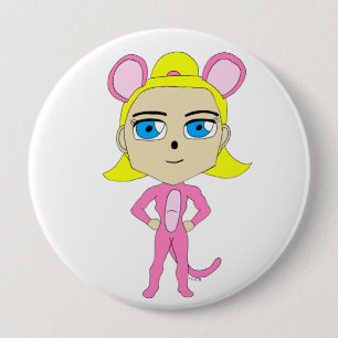 pink catgirl     4 inch round button
