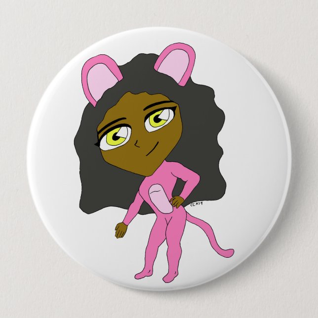 pink catgirl     4 inch round button (Front)