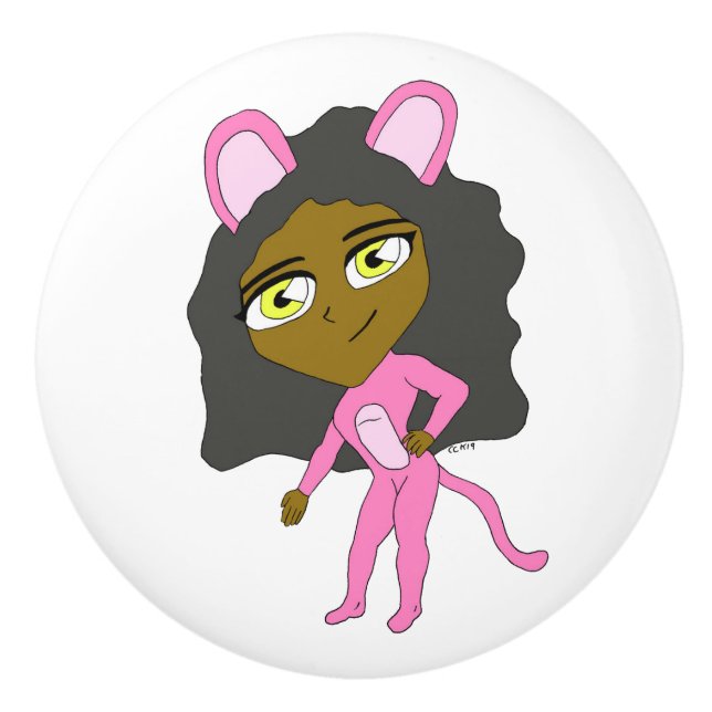 pink catgirl    ceramic knob (Front)