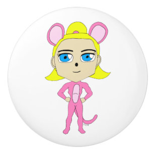 pink catgirl     ceramic knob