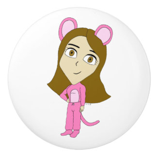 pink catgirl ceramic knob