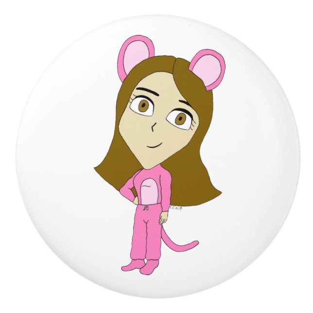 pink catgirl    ceramic knob (Front)