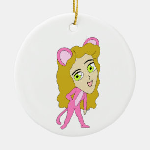 pink catgirl     ceramic ornament