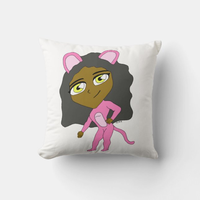 pink catgirl     throw pillow (Front)