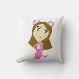 pink catgirl     throw pillow