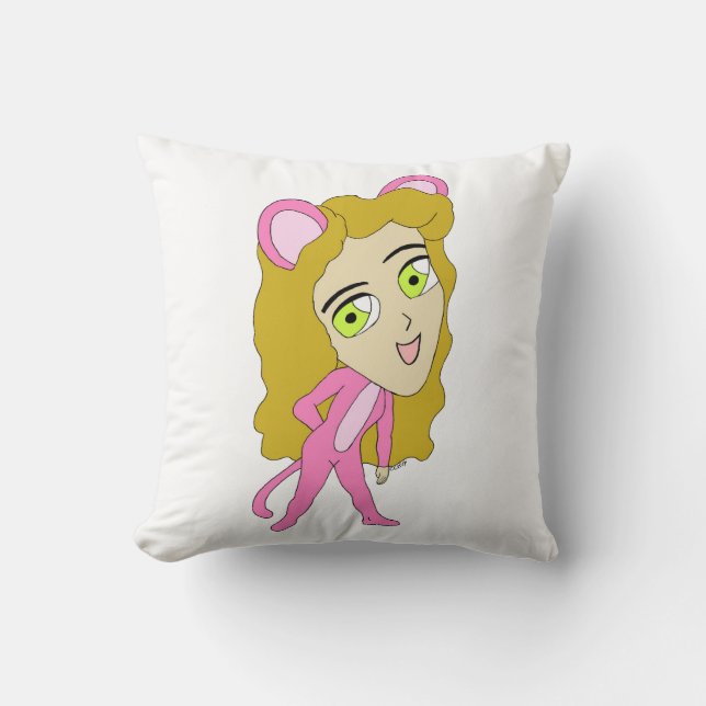 pink catgirl  throw pillow (Front)