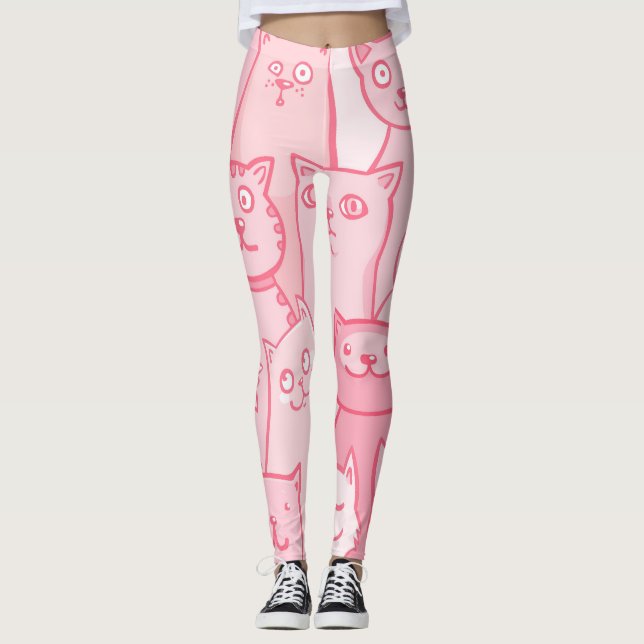 Pink Cats, Adorable Seamless Pattern. Leggings (Front)