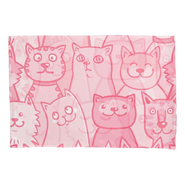Pink Cats, Adorable Seamless Pattern. Pillowcase (Front)