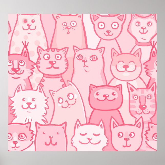 Pink Cats, Adorable Seamless Pattern. Poster (Front)