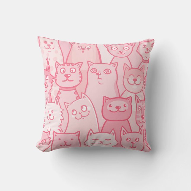 Pink Cats, Adorable Seamless Pattern. Throw Pillow (Front)