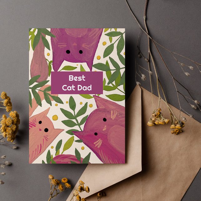 Pink Cats and branches Best cat dad Holiday Card (Creator Uploaded)