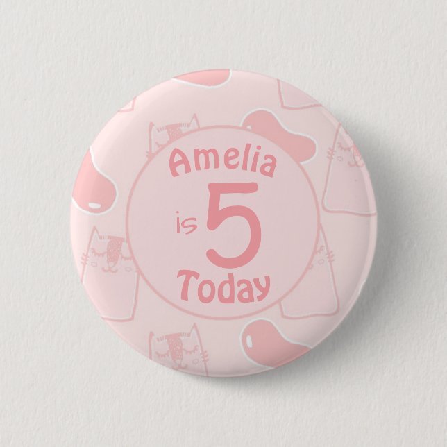 Pink Cats and Jellybeans Custom Age Birthday 2 Inch Round Button (Front)