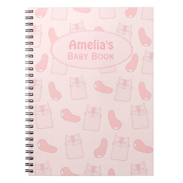 Pink Cats and Jellybeans Personalised Baby Notebook (Front)
