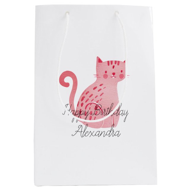 Pink Cats Birthday Medium Gift Bag (Front)