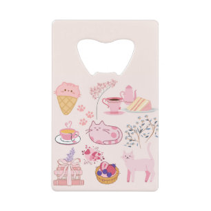 Pink Cats Coziness Credit Card Bottle Opener