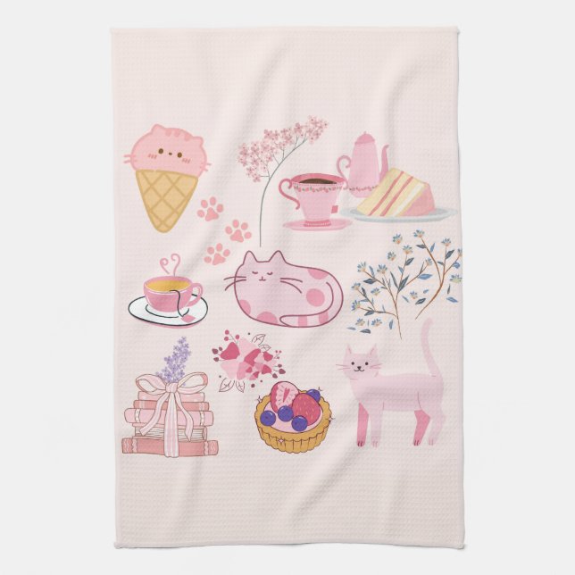 Pink Cats Coziness Kitchen Towel (Vertical)
