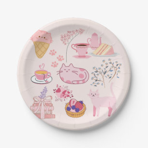 Pink Cats Coziness Paper Plate