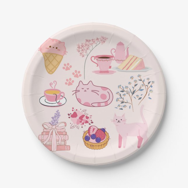 Pink Cats Coziness Paper Plate (Front)