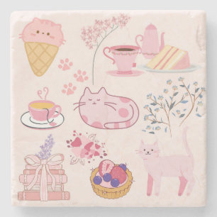 Pink Cats Coziness Stone Coaster