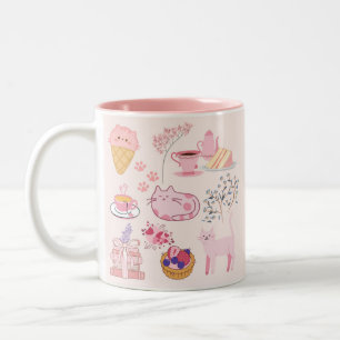 Pink Cats Coziness Two-Tone Coffee Mug