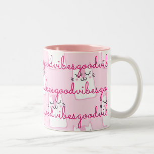 Pink Cats Good Vibes Two-Tone Coffee Mug