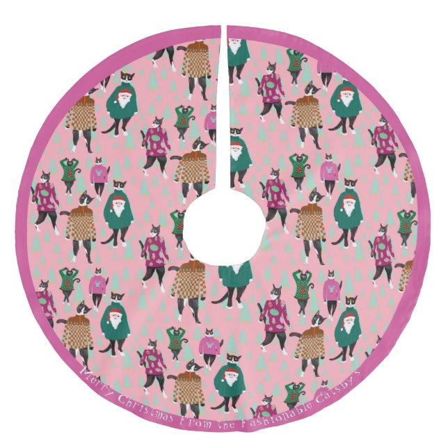  Pink Cats in Ugly Christmas Sweaters  Brushed Polyester Tree Skirt (Front)