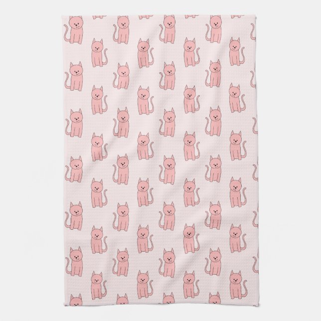 Pink Cats. Pattern Kitchen Towel (Vertical)