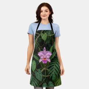 Pink Cattleya Orchid in Tropical Jungle Leaves Pat Apron