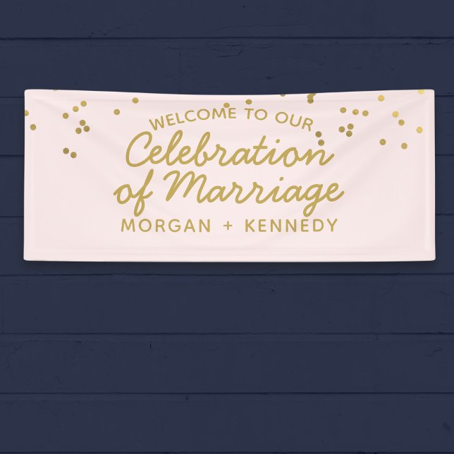 Pink Celebration of Marriage Wedding Banner (Celebrate your vow renewal with this pretty pink celebration banner.)