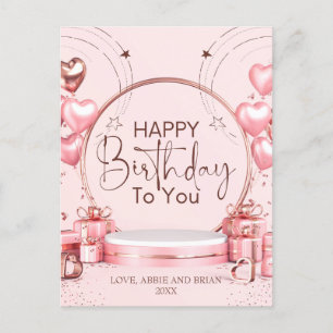 Pink Celebration Personalized Birthday Postcard