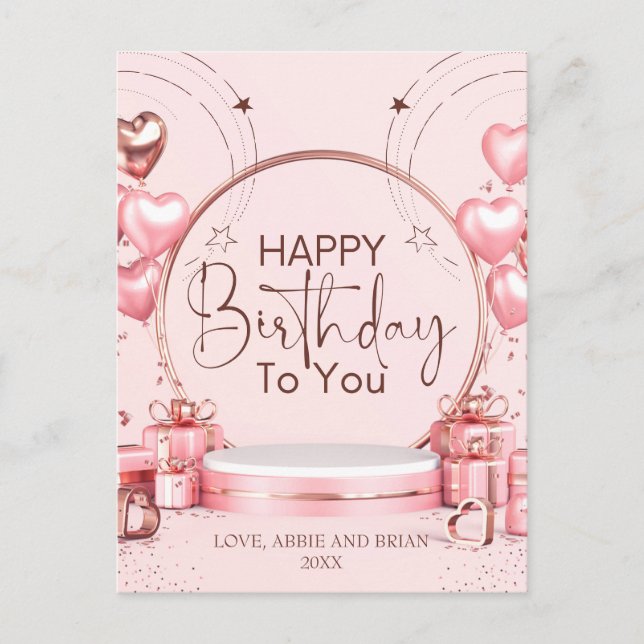 Pink Celebration Personalized Birthday Postcard (Front)