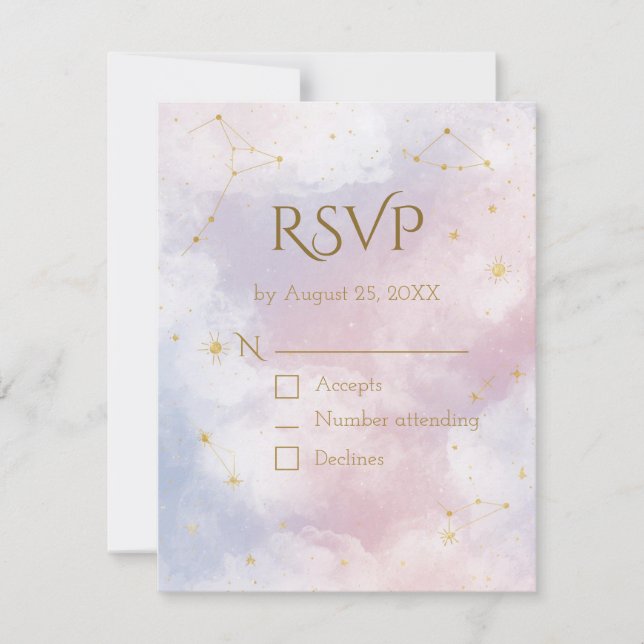  Pink Celestial RSVP Card | Watercolor Stars (Front)