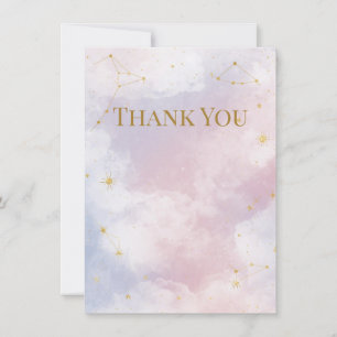  Pink Celestial Thank You Card   Watercolor Clouds