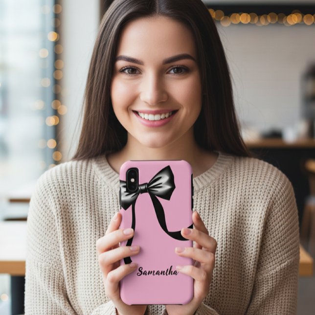 Pink Cell Phone Case with Black Bow and CustomName (Creator Uploaded)