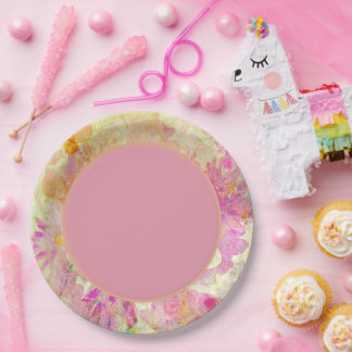 Pink Centre Watercolor Floral  Paper Plate