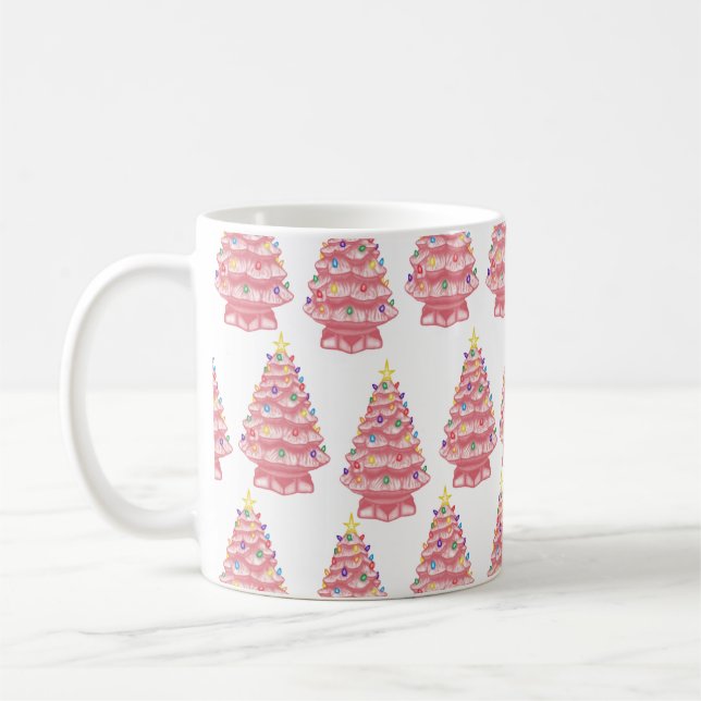 Pink Ceramic Xmas Trees Coffee Mug (Left)