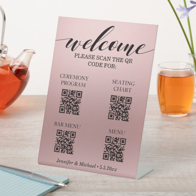 pink ceremony|seating chart|bar menu|qr code  pedestal sign (In SItu)
