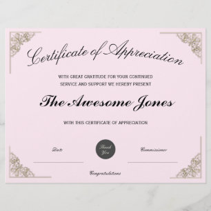 Pink Certificate of Appreciation w/ Custom Logo