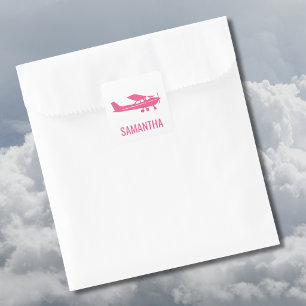 Pink Cessna Airplane Girly Chic Fun Custom Square Sticker
