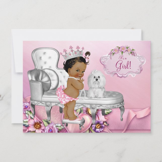Pink Chair Ethnic Princess Baby Shower Invitation (Front)