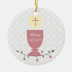 Pink Chalice and Lace Ceramic Ornament