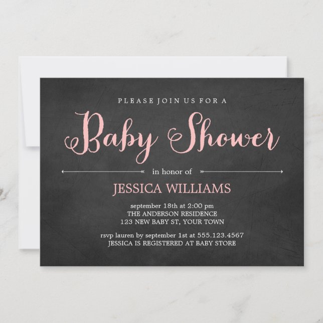 Pink Chalkboard Baby Shower Invitation (Front)
