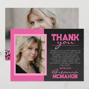 Pink Chalkboard Graduation Photo Thank You Card