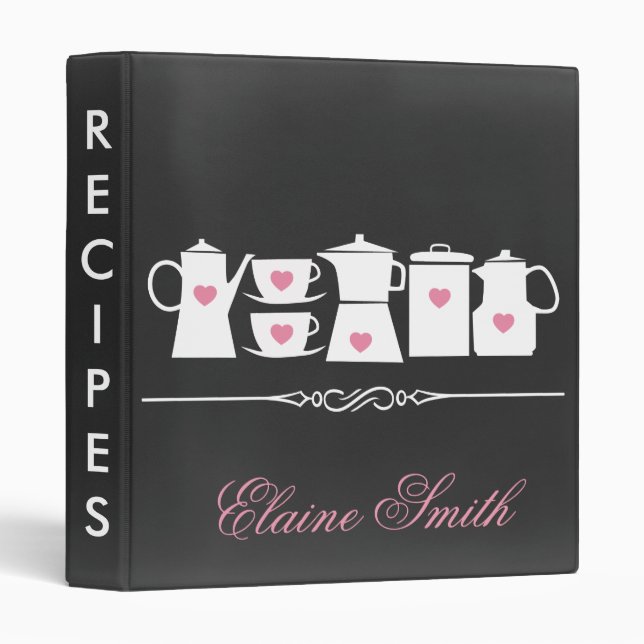 Pink Chalkboard Kitchen Bridal Recipe Folder Binder (Front/Spine)