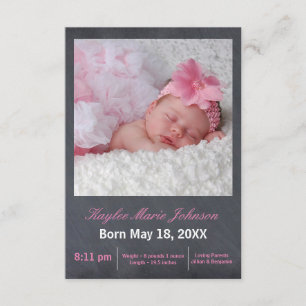 Pink Chalkboard Photo - 3x5 Faire-part de naissanc