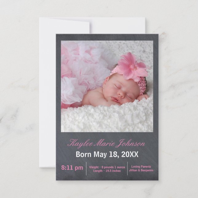 Pink Chalkboard Photo - 3x5 Faire-part de naissanc (Devant)