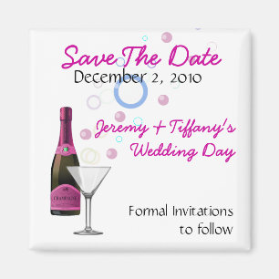 Pink Champagne and Bubbles Save the Date Magnet