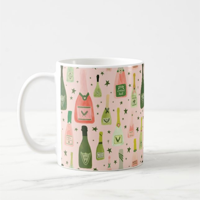 Pink Champagne and Stars Pattern Coffee Mug (Left)