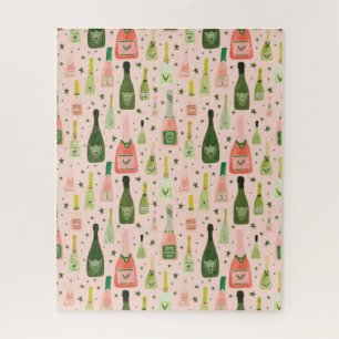 Pink Champagne and Stars Pattern Jigsaw Puzzle
