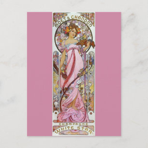 Pink Champagne - Art Nouveau Postcard